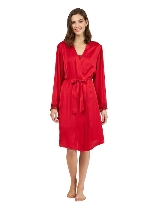 Harmony Winter Damen Satin Robe Red