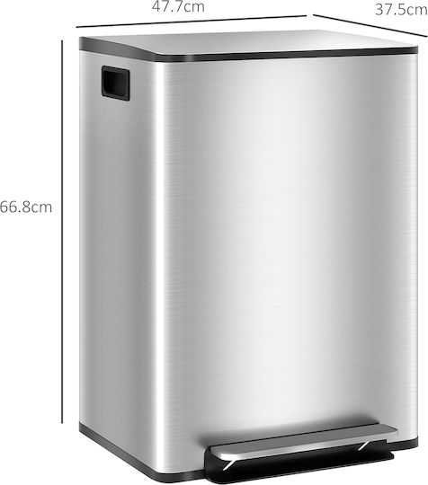 HomCom Πλαστικός Κάδος Ανακύκλωσης με Πεντάλ 2x30lt Ασημί
