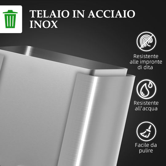 HomCom Πλαστικός Κάδος Ανακύκλωσης με Πεντάλ 2x15lt Ασημί