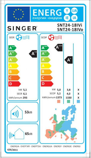 Singer SNT24 Aparat de Aer Condiționat Inverter 18000 BTU A++/A+ cu WiFi și Funcție de Autocurățare