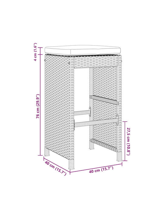 Scaun Rafturi și dulapuri pentru vin de Grădină Rattan cu pernă Negru 2buc 40x40x76cm