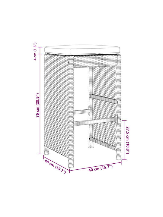 Hocker für Bar Für den Außenbereich Rattan mit Kissen Gray 2Stück 40x40x76cm