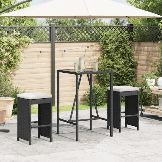 Scaun Rafturi și dulapuri pentru vin de Grădină Rattan cu pernă Negru 2buc 40x40x76cm