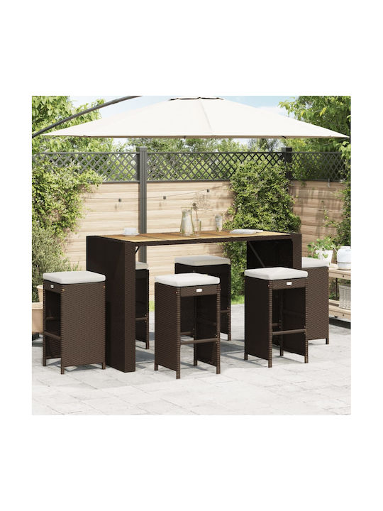 Hocker für Bar Für den Außenbereich Rattan mit Kissen Coffee 6Stück 40x40x76cm