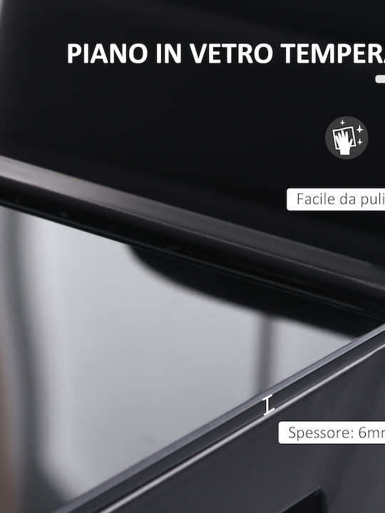 Table Kitchen with Glass Surface Black Velvet-Black Metal 120x60x75cm