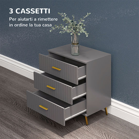 Wooden & Metallic Chest of Drawers with 3 Drawers Gold and Dark Grey 60x40x71.5cm