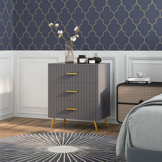 Wooden & Metallic Chest of Drawers with 3 Drawers Gold and Dark Grey 60x40x71.5cm
