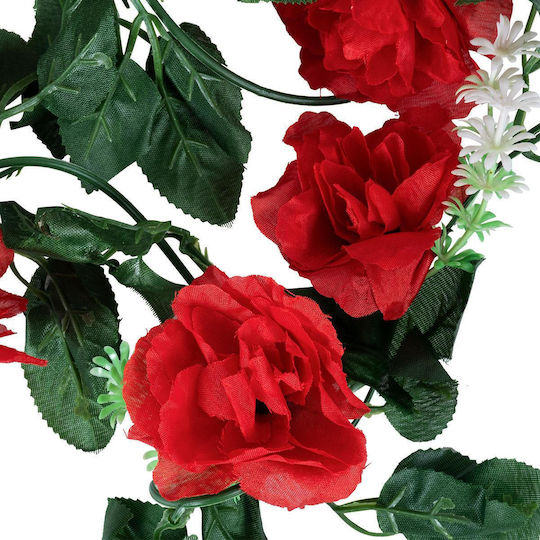 Globostar 78129 Künstliche Hängepflanze Dekorative Blumengirlande 10 Rote Rosen & Grünes Laub M20 X H220 X W20cm