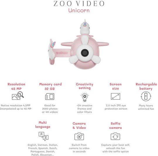 The Zoofamily Μονόκερος Παιδική Φωτογραφική Μηχανή 50MP Ροζ