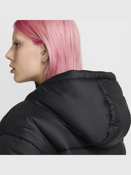 Sportswear Classic Kurzes Damen Puffer Jacke Wasserdicht Für Winter Schwarz