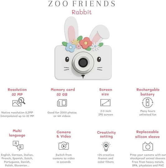 The Zoofamily Zoo Friends Κουνελάκι Παιδική Φωτογραφική Μηχανή 32MP Λευκή