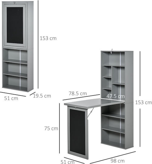 Schreibtisch Holz mit Bücherregal Gray mit Metallbeinen 98x51x153cm