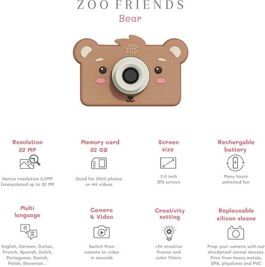 The Zoofamily Zoo Friends Bear Children's Camera 32MP Brown