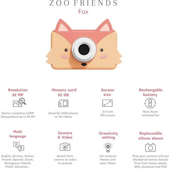 The Zoofamily Zoo Friends Fuchs Kinderkamera 32MP Orange
