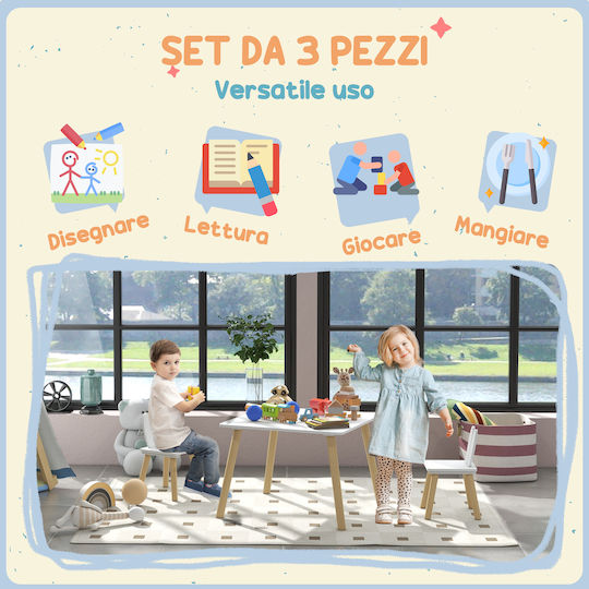 Kids Table and Chairs Set for Painting made of Wood White 312-115V80WT Aiyaplay