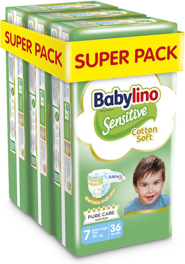 Babylino Tape Diapers Sensitive Cotton Soft No. 7 for 15+kg 108pcs