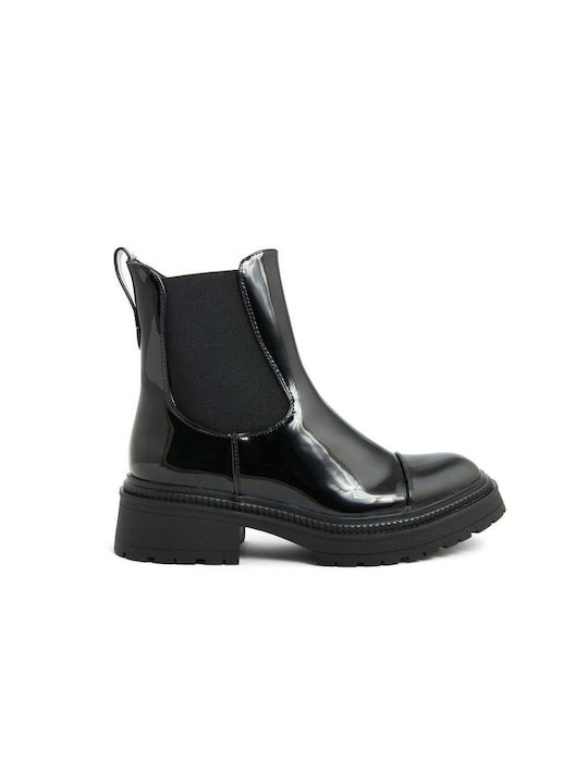 Fashion Attitude Women's Patent Leather Ankle Boots Black