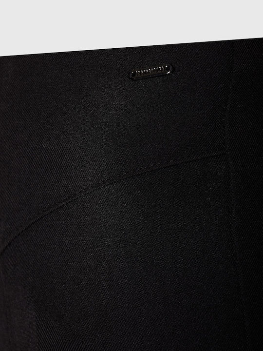 Women's High-waisted Fabric Capri Trousers Regular Fit Black
