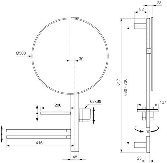 Ideal Standard Round Bathroom Mirror made of Metal 50x50cm Black
