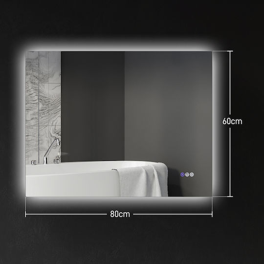 HomCom Καθρέπτης Μπάνιου Led από Μέταλλο 80x60cm Λευκός