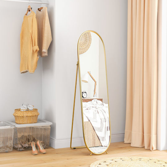 HomCom Boden- oder Standspiegel Oval mit Gold Metallischem Rahmen 159x41cm