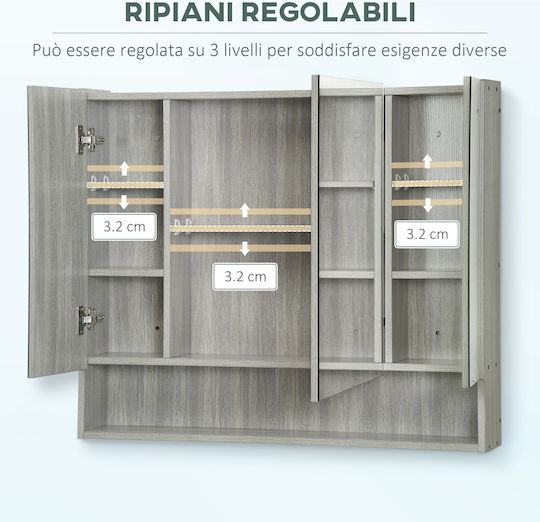 Kleankin Oglindă de Baie din MDF cu Raft & Dulap 90x15cm Gri