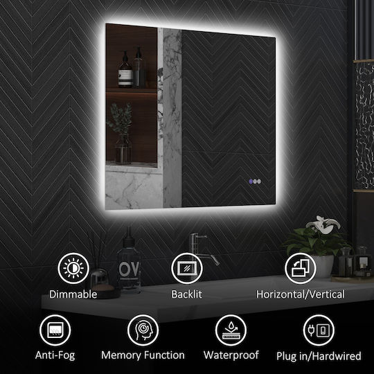 HomCom Καθρέπτης Μπάνιου Led από Μέταλλο 80x60cm Λευκός