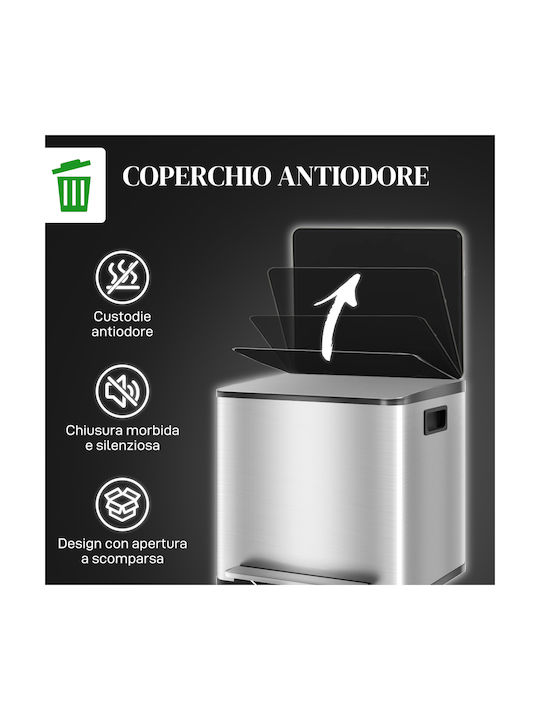 HomCom Waste Bin Recycling made of Stainless Steel with Pedal Silver 15lt 1pcs