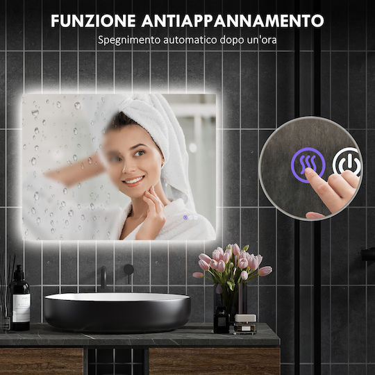 HomCom Καθρέπτης Μπάνιου Led από Μέταλλο 80x60cm Λευκός