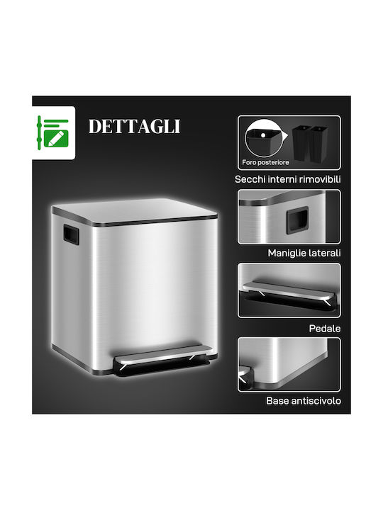 HomCom Waste Bin Recycling made of Stainless Steel with Pedal Silver 15lt 1pcs