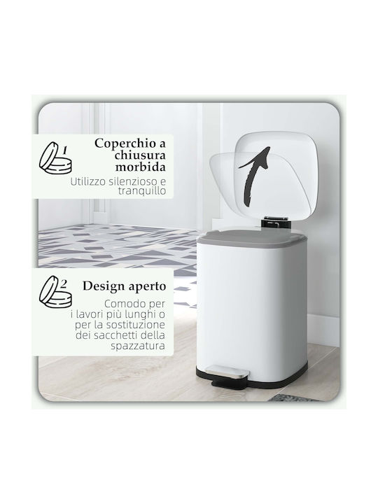 HomCom Waste Bin Waste Metallic with Pedal White 12lt 1pcs