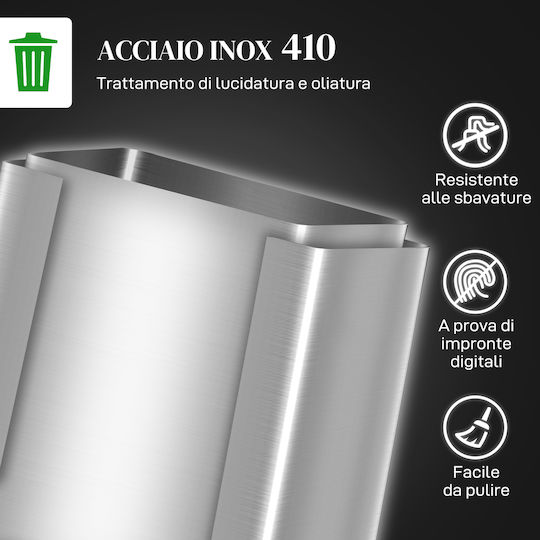 HomCom Κάδος Ανακύκλωσης από Ανοξείδωτο Ατσάλι με Πεντάλ Ασημί 20lt