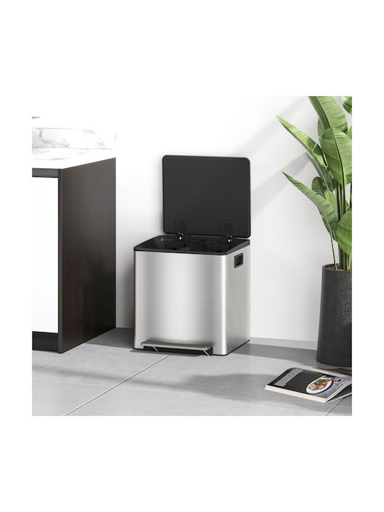 HomCom Waste Bin Recycling made of Stainless Steel with Pedal Silver 15lt 1pcs