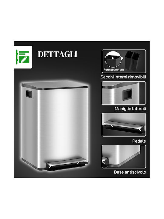 HomCom Waste Bin Recycling made of Stainless Steel with Pedal Silver 20lt 1pcs
