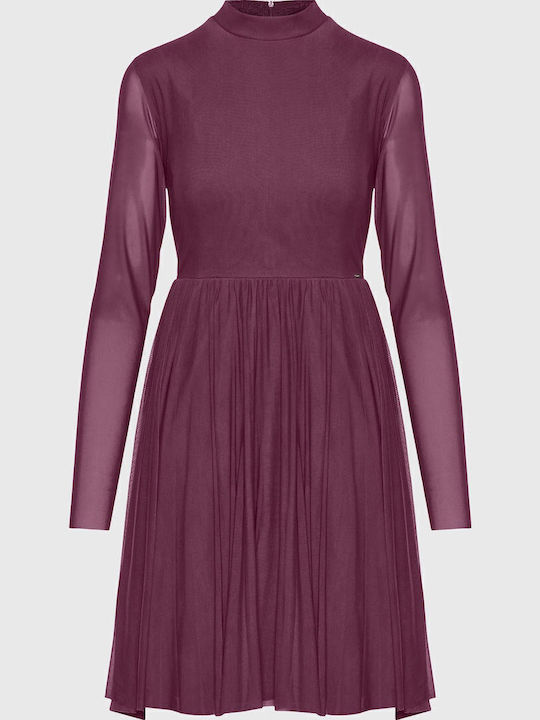 Mini Abendkleid mit Tüll & Rüschen Burgundisch
