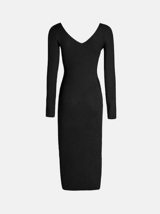 Πλεκτό Φόρεμα Maxi V Neck Μαύρο Μαύρο