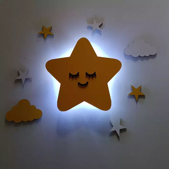 Led Wooden Kids Wall Light Star