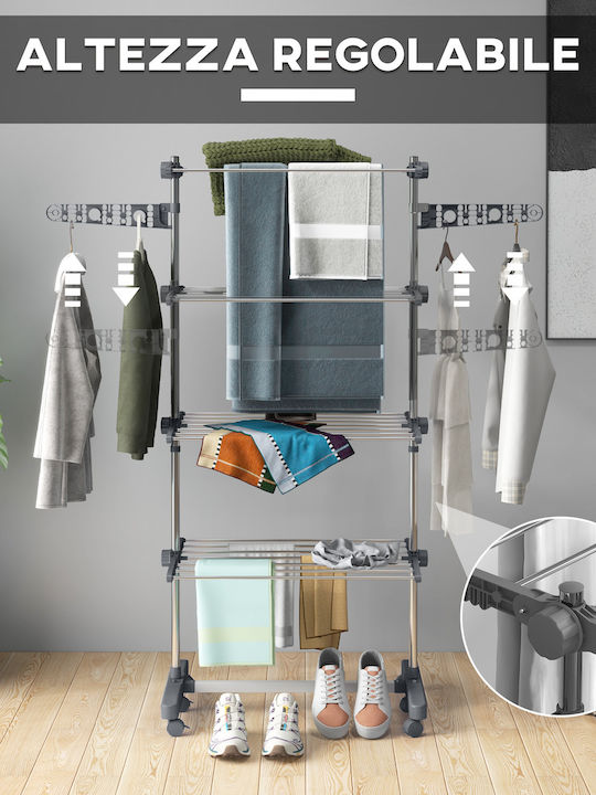 HomCom Stainless Steel Folding Floor Clothes Drying Rack 142x55cm
