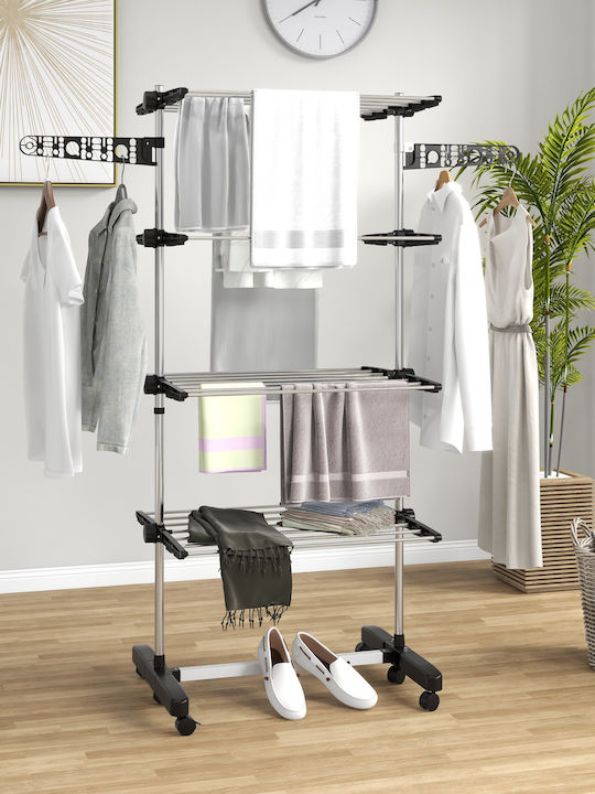 HomCom Stainless Steel Folding Floor Clothes Drying Rack 142x55cm