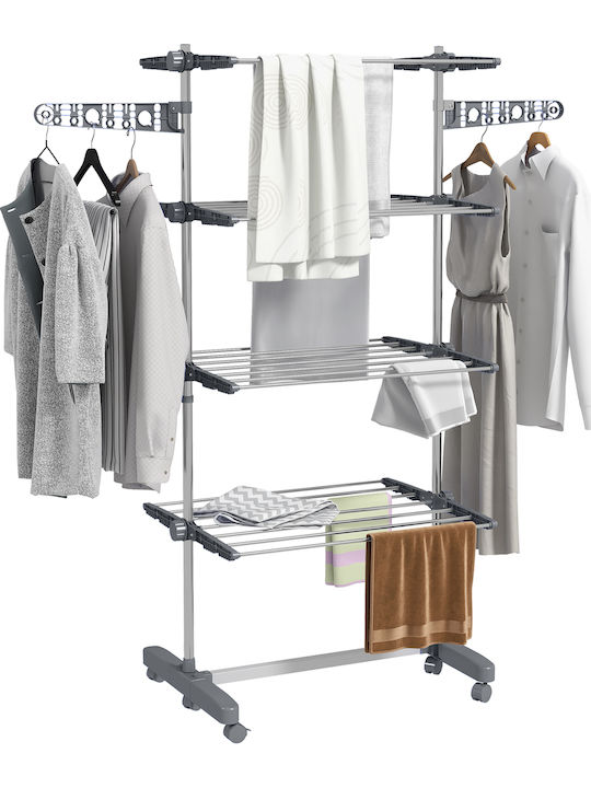 HomCom Stainless Steel Folding Floor Clothes Drying Rack 142x55cm