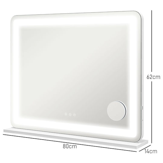 HomCom Schminkspiegel Tischgerät mit Licht 4x4cm Weiß