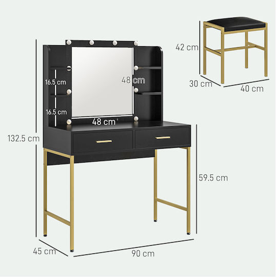 HomCom Oglindă de machiaj cu lumină 150cm Negru