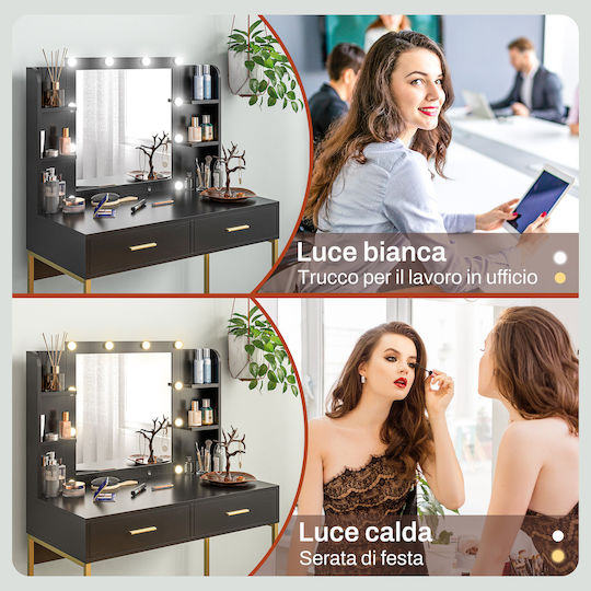HomCom Oglindă de machiaj cu lumină 150cm Negru
