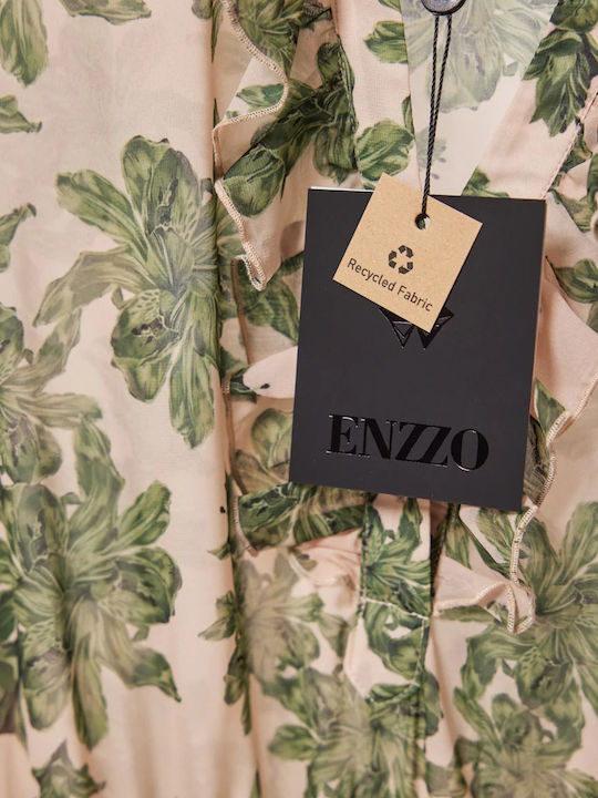 Enzzo Mini Shirt Dress Dress with Ruffle Olive