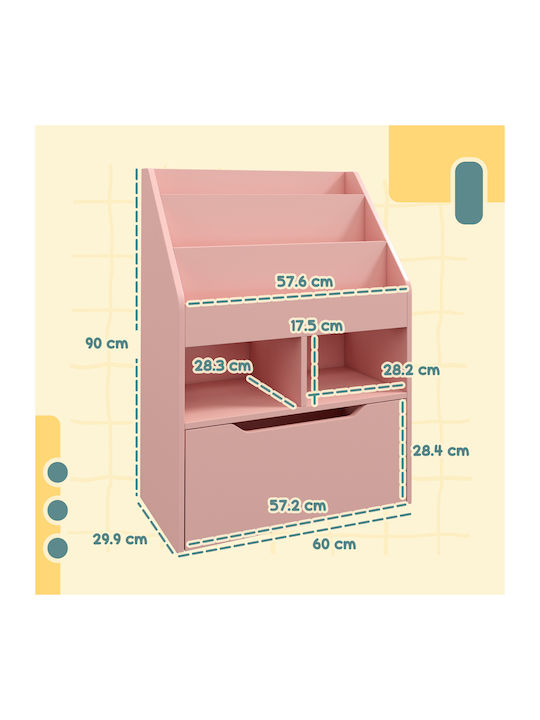 Βιβλιοθήκη Τοίχου Ξύλινη Ροζ 60x29.9x90cm
