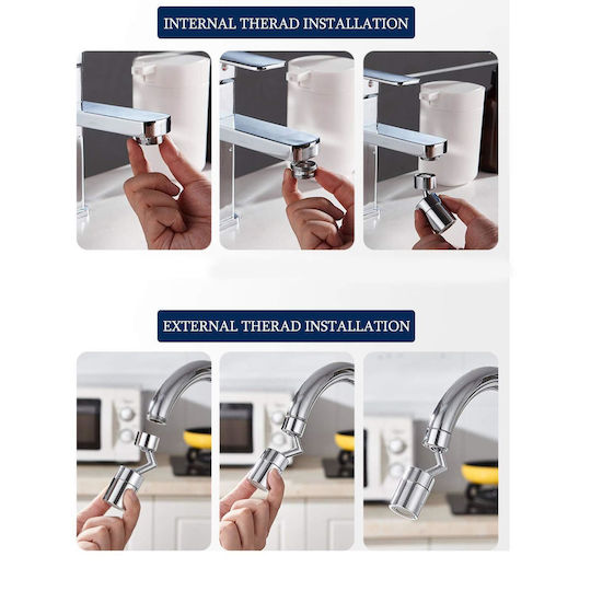 Swivel Faucet Aerator 2-Mode Shower Bubble Extension Universal Compatibility 720-Degree Rotation Adapter Bathroom Kitchen Silver