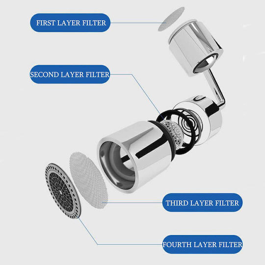 Swivel Faucet Aerator 2-Mode Shower Bubble Extension Universal Compatibility 720-Degree Rotation Adapter Bathroom Kitchen Silver