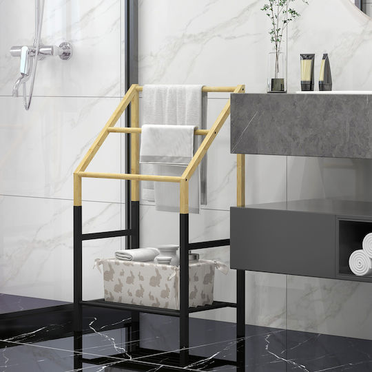 HomCom Single Wall-Mounted Bathroom Rail ​45x45cm Black