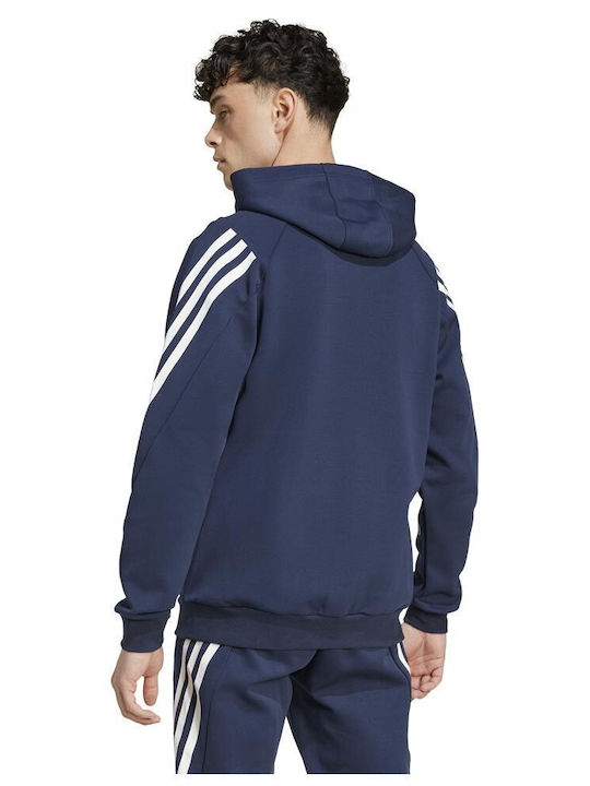 Adidas Future Icons 3-stripes Men's Sweatshirt Jacket with Hood and Pockets Blue