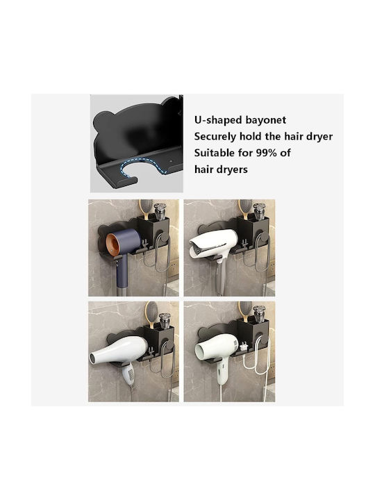 Suport pentru uscător de păr Zola din plastic, orificiu cu diametru de 5,5 cm, 23 x 8,6 x 9,5 cm, negru